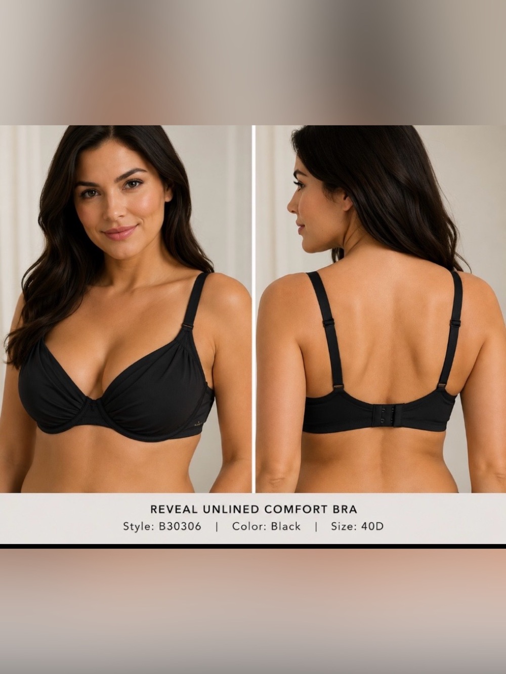 Bare Necessities Reveal Unlined Comfort Bra - Black 40D NWT